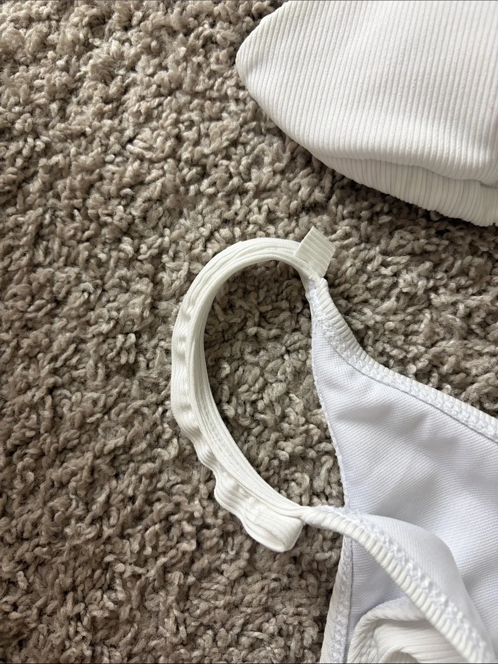 White Lace & Ribbed Triangle Bikini 3 Piece Set - Picture 5 of 8